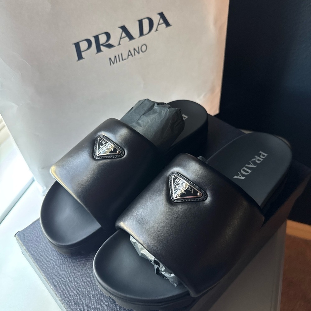 Prada Men's Black Napa Padded Slide Sandals